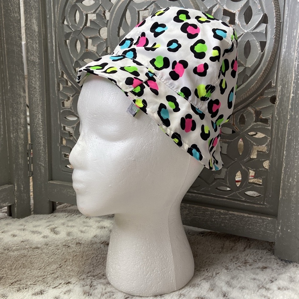 Neon rainbow leopard print bucket hat girls OS outdoor beach summer vacation